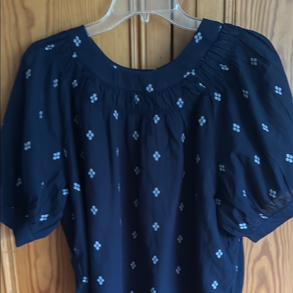 J. Crew Blue Ruffled Blouse with Short Sleeves